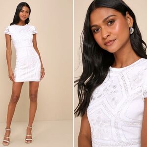 LULU's Bridal Shower Bachelorette Engagement Floral Elegant Sexy Beaded Dress